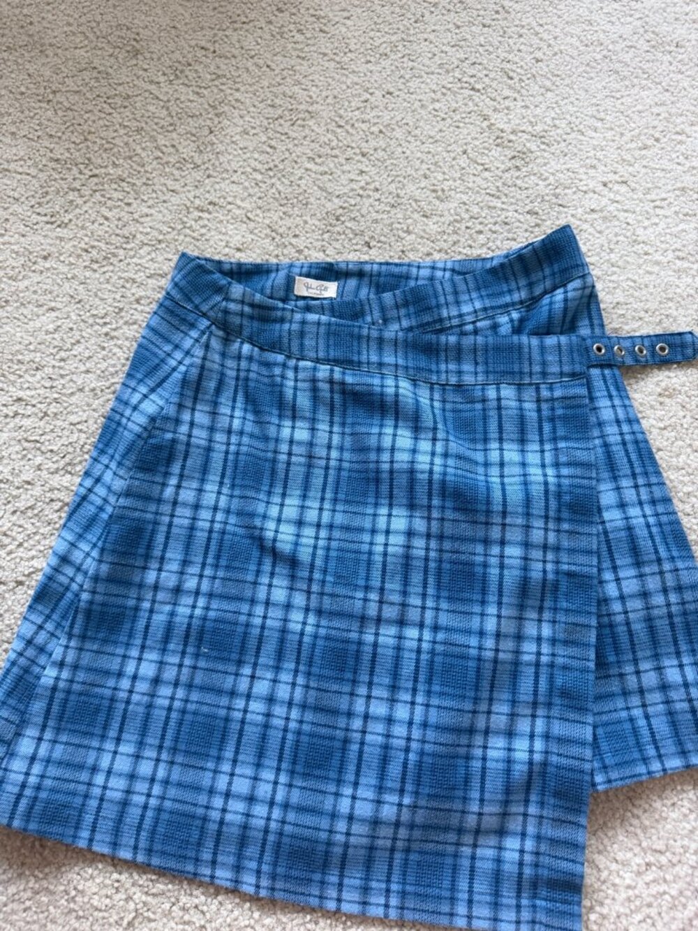 John Galt Blue Plaid Mini Skirt Buckle Waist One Size Brandy Melville